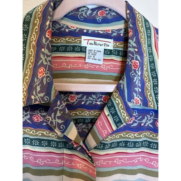Vintage Talbots 100% Silk Button Up Dress Pink Blue Striped Floral sz 8 Bohemian - Picture 10 of 10
